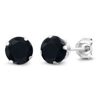 2 Ct Black Onyx /& Diamond Oval Stud Earrings White Gold Silver