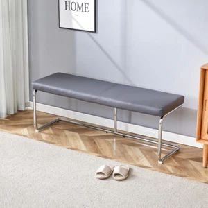 51.5" Stainless Steel Contemporary Bench in Faux Leather for Entryway Bench - Picture 1 of 12