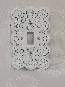 Light Switch Cover Plate Ornate White Farmhouse French Vtg Cast Iron Floral - Picture 1 of 2