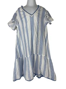 Goa Kids Beach Swim Coverup Girls Size 8 Blue White Striped 100 Percent Rayon - Picture 1 of 6