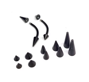 Titanium Black Spike Curved Barbell Eyebrow Piercing Jewelry, Bent Bar, Rook Ear - Picture 1 of 6