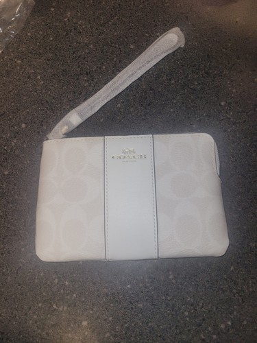 COACH Frittura da polso con cerniera ad angolo firma gesso ghiacciaio bianco