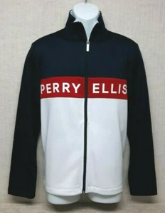 PERRY ELLIS - Men's Track Top Jacket - NAVY / WHITE / RED - Size M - Picture 1 of 6
