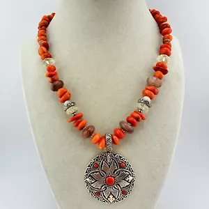 "Collar Barse Coral Cuarzo Ágata Tono Dorado Medallón Cuentas 18""" - Imagen 1 de 14