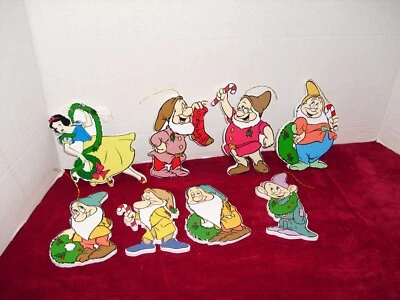 Snow White & 7 Dwarfs Wood Painted Christmas Ornaments Holiday Walt Disney - Image 1 of 4