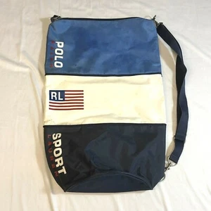 Vintage Polo Sport Ralph Lauren Tote Blue White Expandable Duffle Bag Strap  - Picture 1 of 11