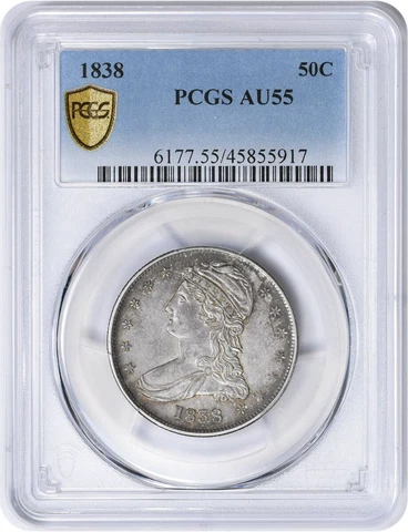 1838 Bust Silver Half Dollar Reeded Edge AU55 PCGS Cover