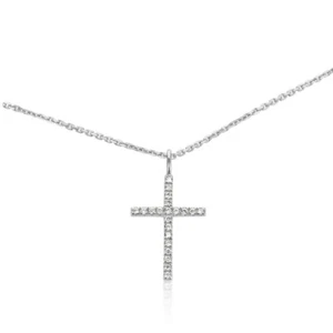 0.05 Carat(ctw) Round Diamond Solid 14K White Gold Cross Pendant (exclude chain) - Picture 1 of 3