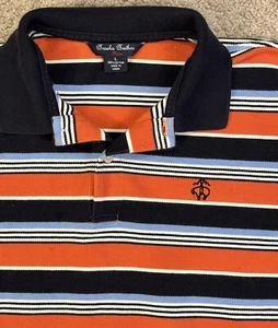 BROOKS BROTHERS Red Fleece Boys L Orange Blue Striped Polo - Picture 1 of 3