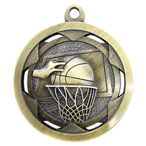 Basketball Sculptured Antique Gold Medal 51mm With Neck Ribbon Engraved FREE - Picture 1 of 1