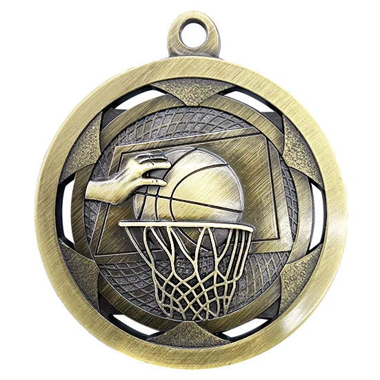 Basketball Sculptured Antique Gold Medal 51mm With Neck Ribbon Engraved FREE - image 1 of 1