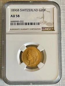 Switzerland 1896B 20 Francs Gold AU58 SKU# 6645 - Picture 1 of 2