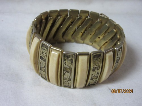 OFF WHITE Bracciale Bracciale Bracciale Stretch Orientale Tonalità Oro Spento Pannelli Bianchi Metallo OWSBCG 10