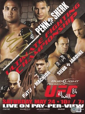 BJ PENN TITO ORTIZ SIGNED AUTO'D MINI POSTER BAS BECKETT COA UFC 84 CHAMPION - Image 1 of 2