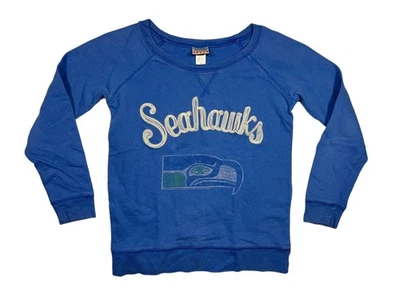 SUDADERA DE FÚTBOL AMERICANO RETRO DE LA NFL Seattle Seahawks azul cuello ancho para mujer M Foto 1 de 4