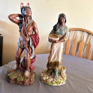Vintage Set Indianer Krieger & Squaw handbemalte Resin Figuren 70 & 80 - Bild 1 von 14