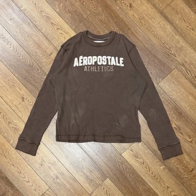 Camisa Térmica Aeropostale Para Hombre Marrón De Colección Y2K, Manga Larga, Waffle Foto 1 de 4