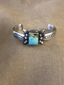 Navajo HARRISON BITSUI Turquoise Sand Cast Sterling Silver 925 Cuff Bracelet - Picture 1 of 15