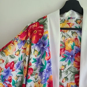 Vintage 80s 90s Long Floral Satin Robe 3X Bathrobe Lingerie Boudoir Plus USA - Picture 1 of 16