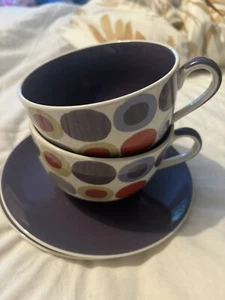 Whittard Of Chelsea Hand Painted Purple / Multicolour Ceramic Cup & Saucer X2 - Picture 1 of 20