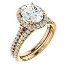 2.0ct Oval Diamond Accent Ice Halo Bezel Bridal Set Rose Silver Ring Lab Created