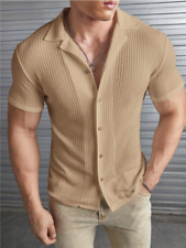 Camisa unicolor tejido de canalé con botón delantero Camisa para Hombres de Moda