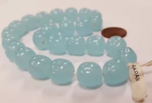 24 VINTAGE JAPANESE CHERRY BRAND GLASS CHALCEDONY BLUE 12mm. BAROQUE BEADS 4603T - Picture 1 of 3