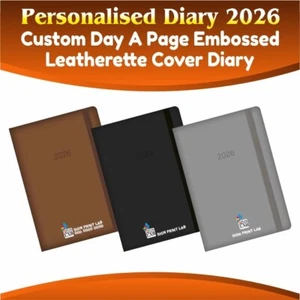 Personalised 2026 Day-a-Page Diary – A4/A5 PU Leather – Embossed Cover Planner - Picture 1 of 20