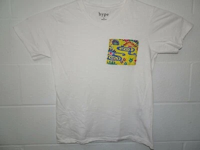 Hype Printed Pocket T Shirt Soft Cotton Large White Excellent - Image 1 of 4