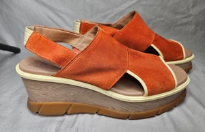 Sorel Platform Sandals Womens 10.5 Orange Suede Leather Slingback Comfort Walk - Picture 1 of 12