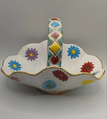 Mid Century Deko Keramik Korbschale Bunte Emaillen Deruta Italy - Bild 1 von 4