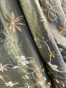 100 % SEIDENTAFT BESTICKT SEIDE DRAPIERUNG POLSTERSTOFF grün - verkauft pro Yd - Bild 1 von 6