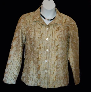 Chico's Artsy GOLD Jacket Size 1 8 10 S M Metallic Floral CHICOS Textural Weave - Picture 1 of 5