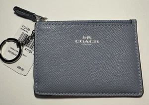 Neu Coach Crossgrain Leder Mini Skinny Ausweis & Geldbörse Schlüsselanhänger Kartenhalter blau - Bild 1 von 5
