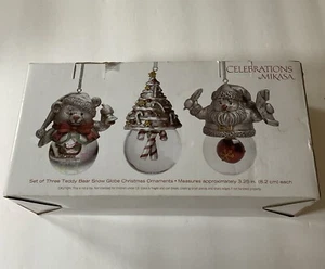 Celebrations By Mikasa - Set Of 3 Teddy Bear Snow Globe Christmas Ornaments - Picture 1 of 3