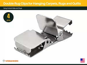 Double Rug Clips (4 Pcs) for Hanging Carpets, Rugs and Quilts WISELINKERS - Picture 1 of 9