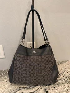 Coach Lexy Signature Jacquard Carryall Shoulder Bag Black Purse F57612 - Picture 1 of 11