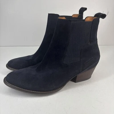 Botas de tornozelo femininas Hunter refinadas EUA 10 camurça marinha salto Chelsea - Imagem 1 de 4