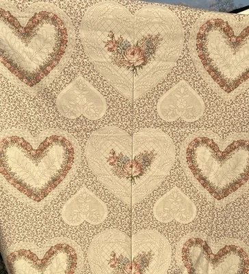 Vtg Joan Kessler Concord Floral Hearts Cheater Quilt Cotton Fabric 44”X 216”+ - Image 1 of 4