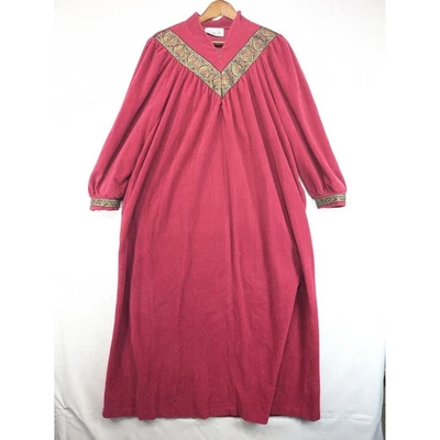 Vanity Fair Mujer XL Bata de Vellón Manga Larga Cremallera Completa Borgoña Bordado Cuello Foto 1 de 4