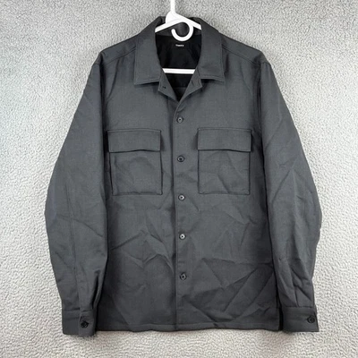 Theory Mory NC Mens Large Shacket Double Wool Stretch Solid Grey Shirt Jacket - Image 1 of 4