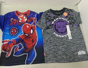 2Marvel :Spiderman &Wakanda Boy Swim Top Rash Guard Tee Stretch Swimwear 6 M New - Picture 1 of 15