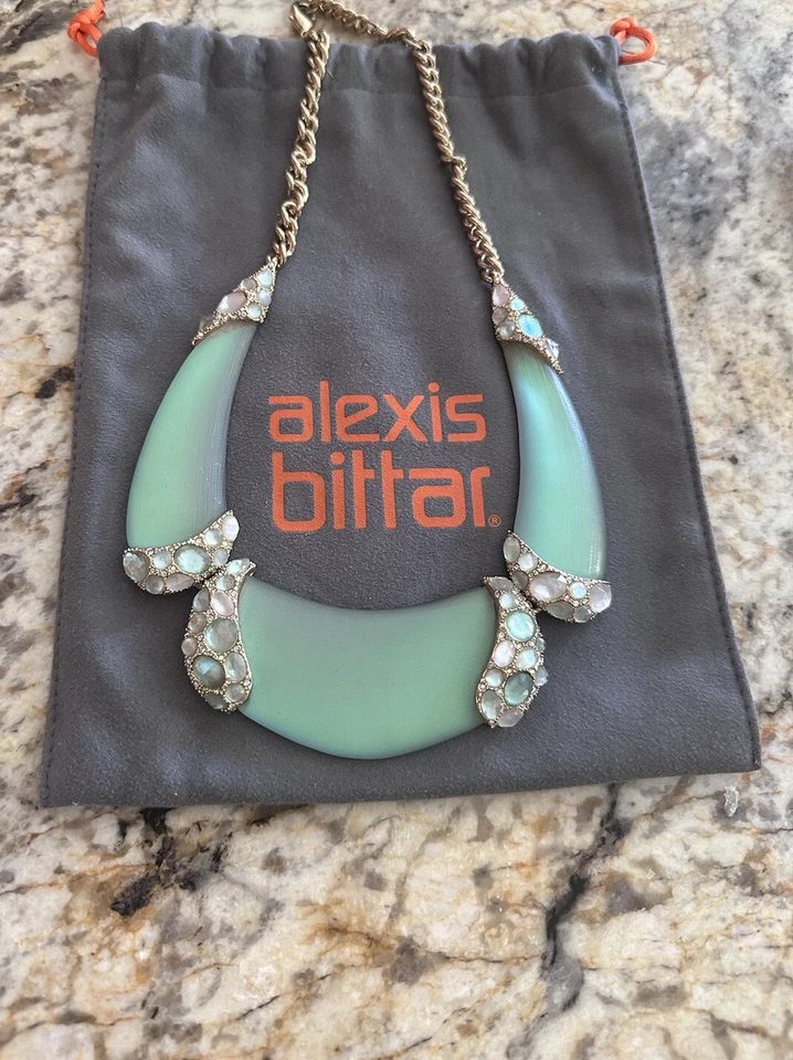 100% Autêntico Alexis Bittar Verde Opalescente Lucite, MOP, Colar Babador de Cristal - Imagem 1 de 4