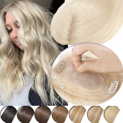16in Silk Top Toupee Remy Human Hair Topper For Women Clip In Mono Hairpiece Wig - Image 1 of 4
