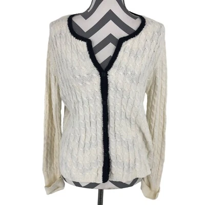 Norm Thompson 白色纽扣电缆针织长袖毛衣女式 M 码 — 第 1/4 张图片