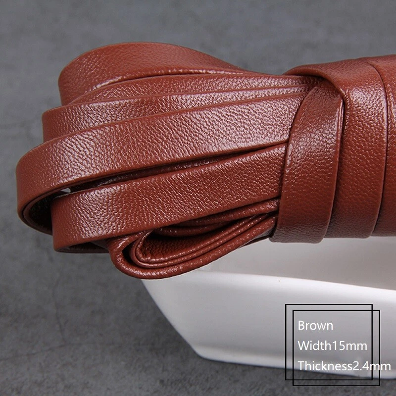 5M 15mm Width Solid PU Leather Trim Soft Tape Flat Folded tape Ribbon Strap DIY - Image 1 of 4