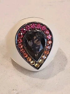 Effy 925 Sterling Silver Smokey Topaz & Colorful Sapphire Teardrop Enamel Ring - Picture 1 of 7