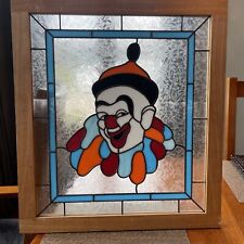 Vantage stain glass clown with wood frame 