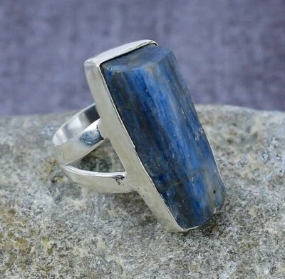 Blue Kyanite Gemstone Handmade Solid 925 Sterling Silver Jewelry Ring All Size - Image 1 of 3
