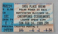 ECHL 1999 02/14 Huntington Blizzard at Chesapeake Icebreakers Hockey Ticket
